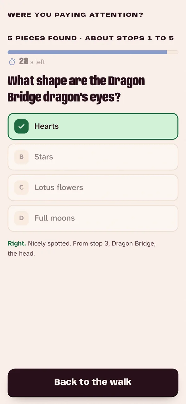 The quiz: one question about the stops you just found.