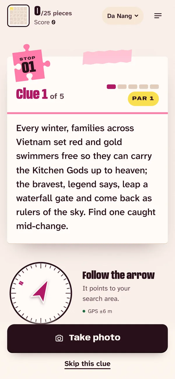 Stop 1, clue 1: the real Đà Nẵng riddle.