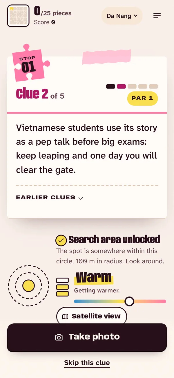 Inside the circle: the thermometer reads warm.